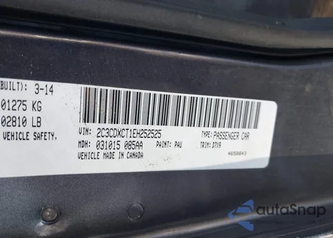 2014 Dodge Charger R/T из США, поврежденный, VIN 2C3CDXCT1EH252525